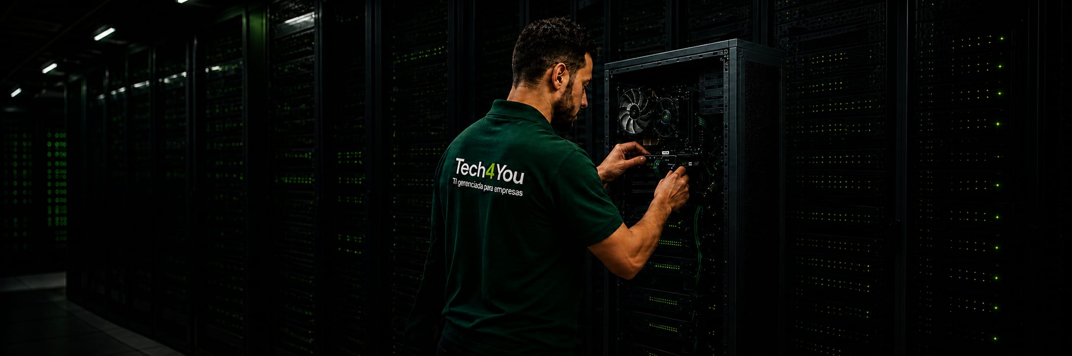 Técnico da Tech4You realizando manutenção em servidor